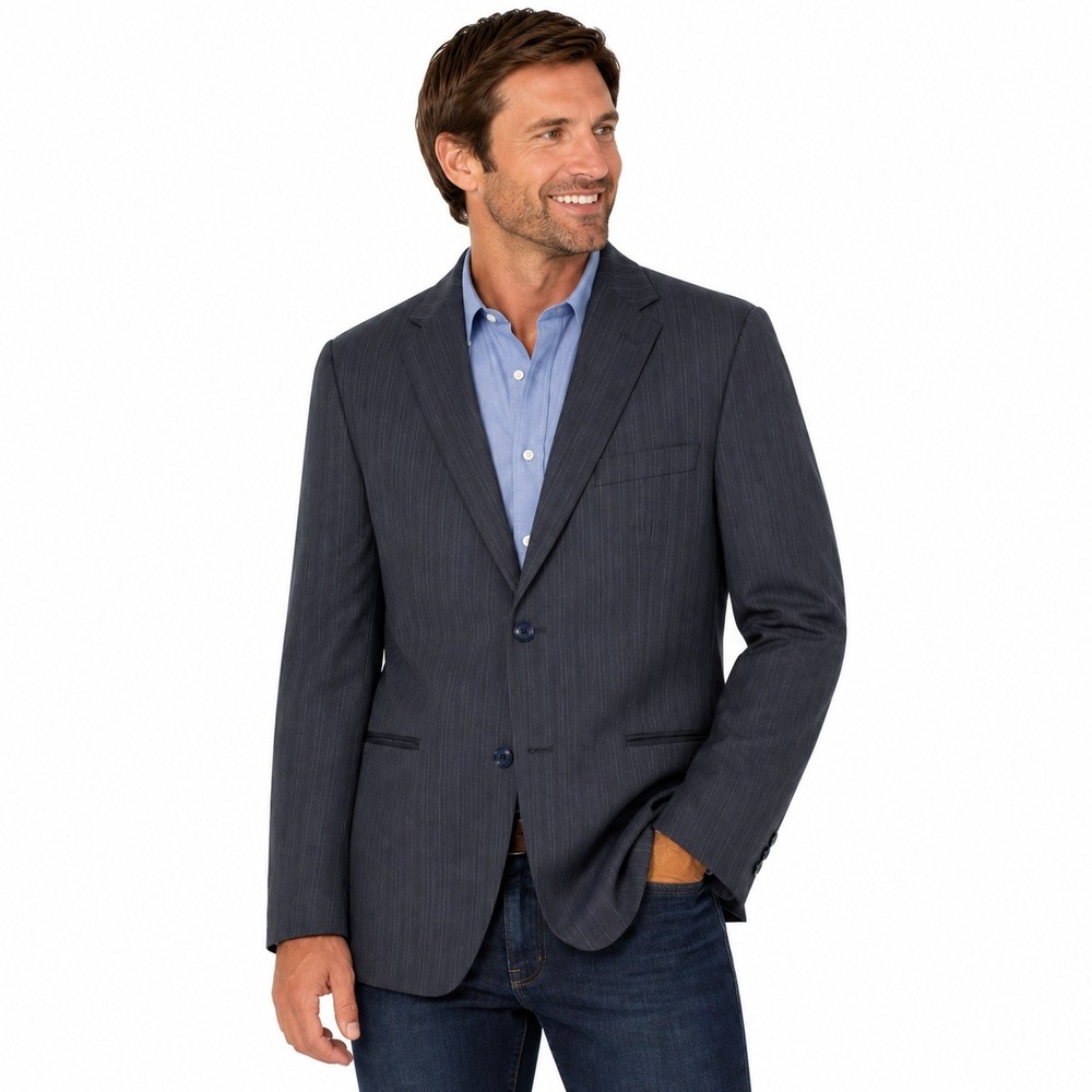 Burberry London Blazer Mens 44 Reg Navy Blue Pinstripe 100% Wool 2-Button Jacket